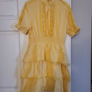 SHEIN Yellow Lace Trim Midi Dress